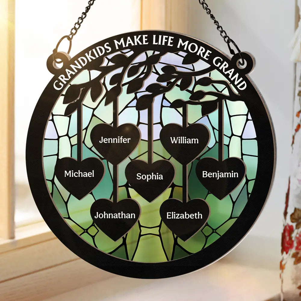 Grandkids Make Life More Grand - Personalized Window Hanging Suncatcher Ornament