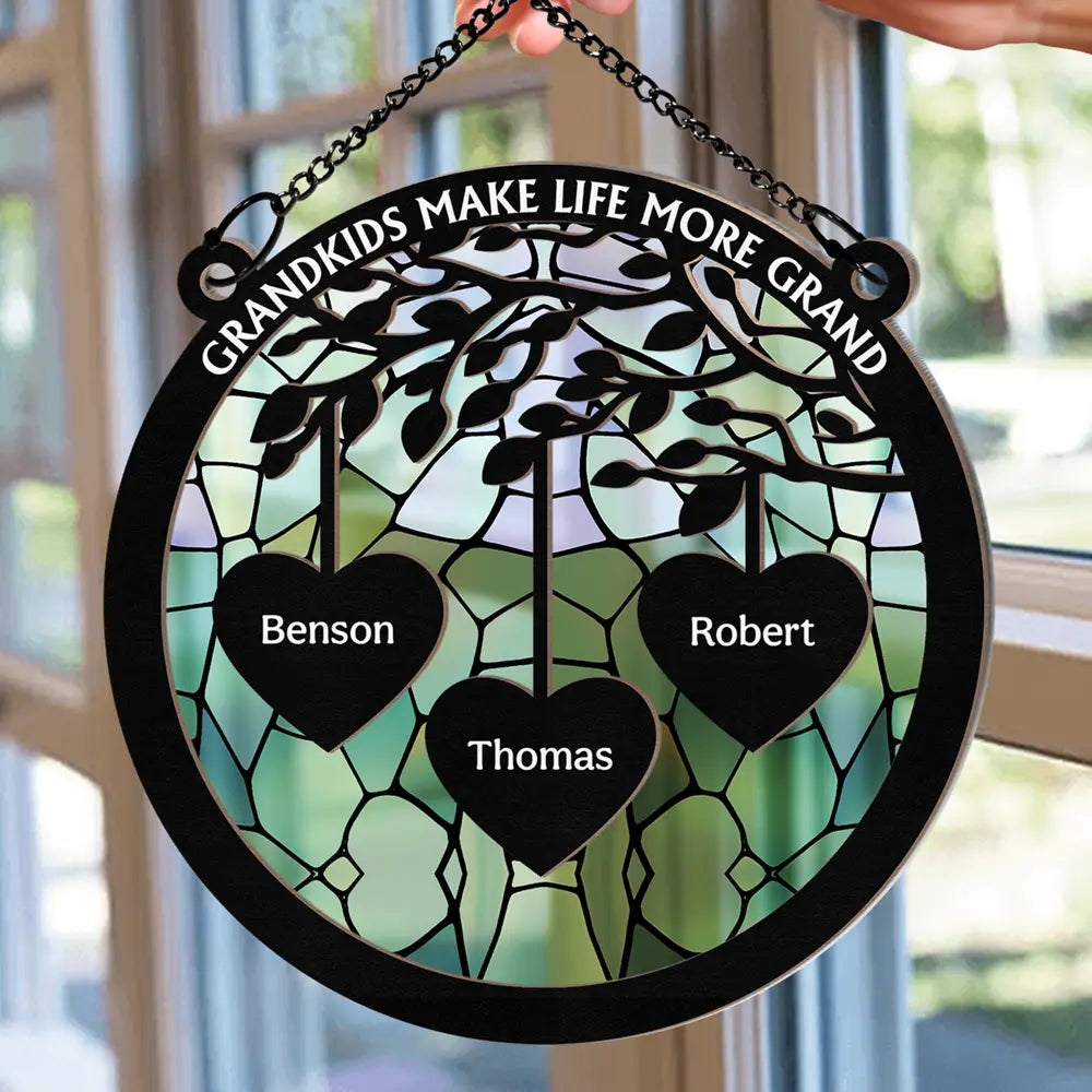 Grandkids Make Life More Grand - Personalized Window Hanging Suncatcher Ornament