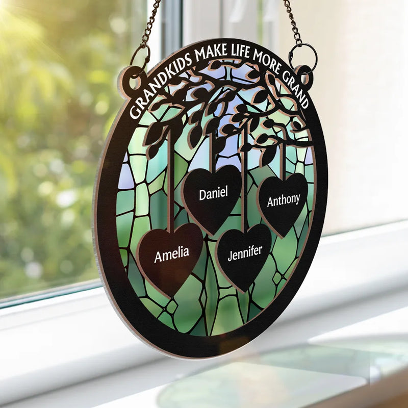 Grandkids Make Life More Grand - Personalized Window Hanging Suncatcher Ornament