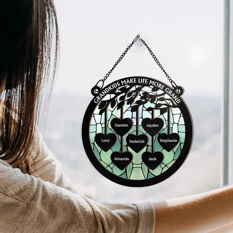 Grandkids Make Life More Grand - Personalized Window Hanging Suncatcher Ornament