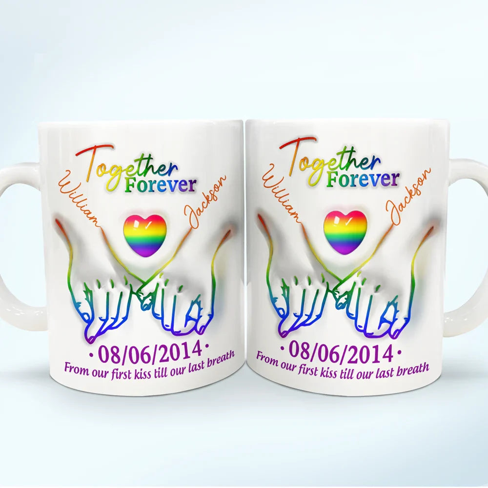 Together Forever Love Is Love Pride Couple - 3D Inflated Effect Printed Mug, Personalized White Edge-to-Edge Mug
