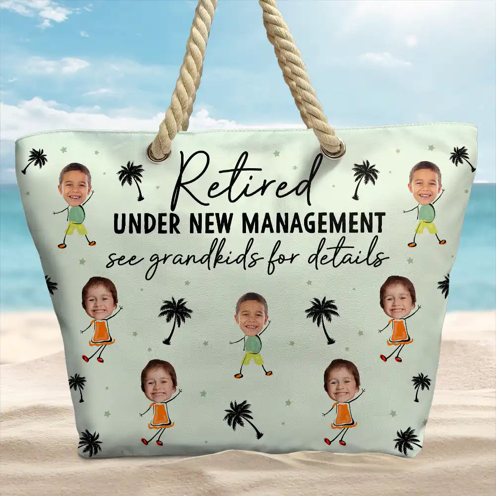 Custom Photo Retired Under New Management - Personalized Beach Bag