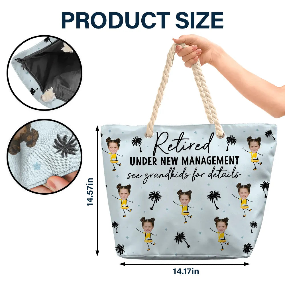 Custom Photo Retired Under New Management - Personalized Beach Bag