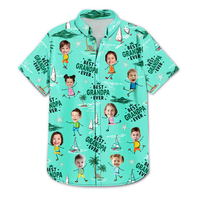 Custom Photo Best Dad Ever Palm Tree And Sailing - Personalized Hawaiian Shirt