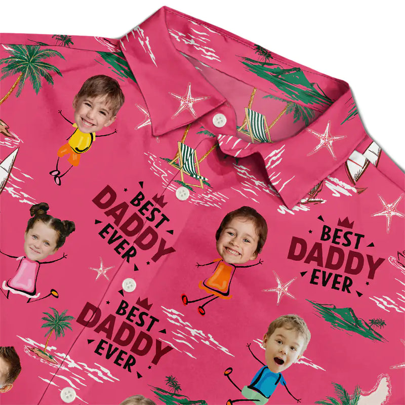 Custom Photo Best Dad Ever Palm Tree And Sailing - Personalized Hawaiian Shirt