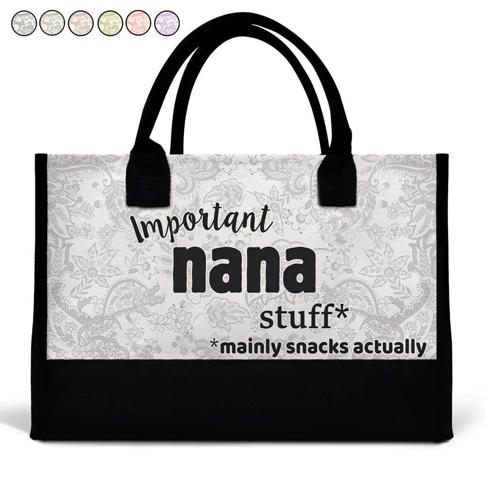 Important Nana Stuff - Personalized Canvas Tote Bag