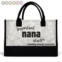 Important Nana Stuff - Personalized Canvas Tote Bag