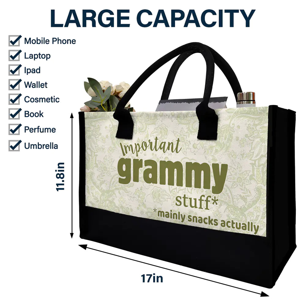 Important Nana Stuff - Personalized Canvas Tote Bag