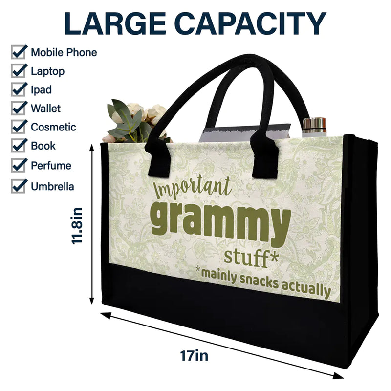 Important Nana Stuff - Personalized Canvas Tote Bag