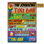 Tropical Parrot Tiki Bar Is Always Open Custom Classic Metal Signs, Tiki Lounge Decor, Parrot Lounge Decor, Tropical Tiki Decor