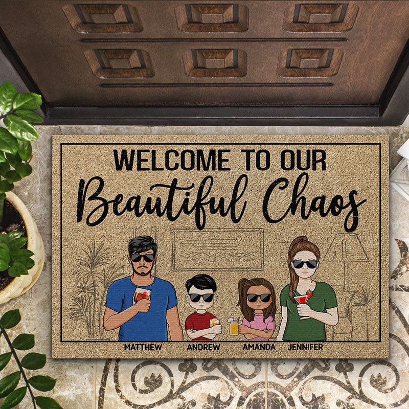 Welcome To Our Beautiful Chaos Couple Husband Wife Family - Personalized Custom Doormat