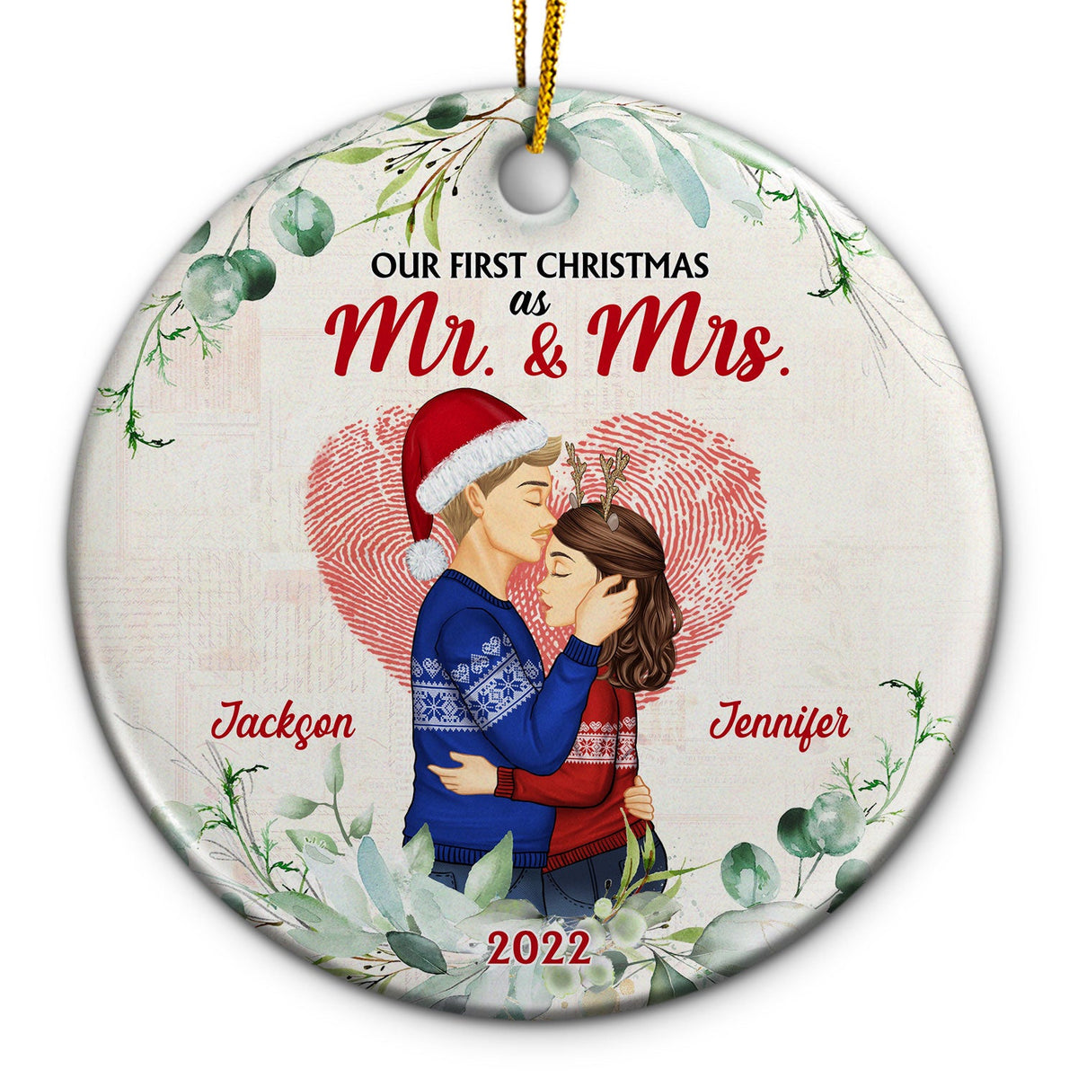Couple de famille de Noël Notre premier Noël ensemble - Cadeau pour couples - Ornement en céramique personnalisé en forme de cercle