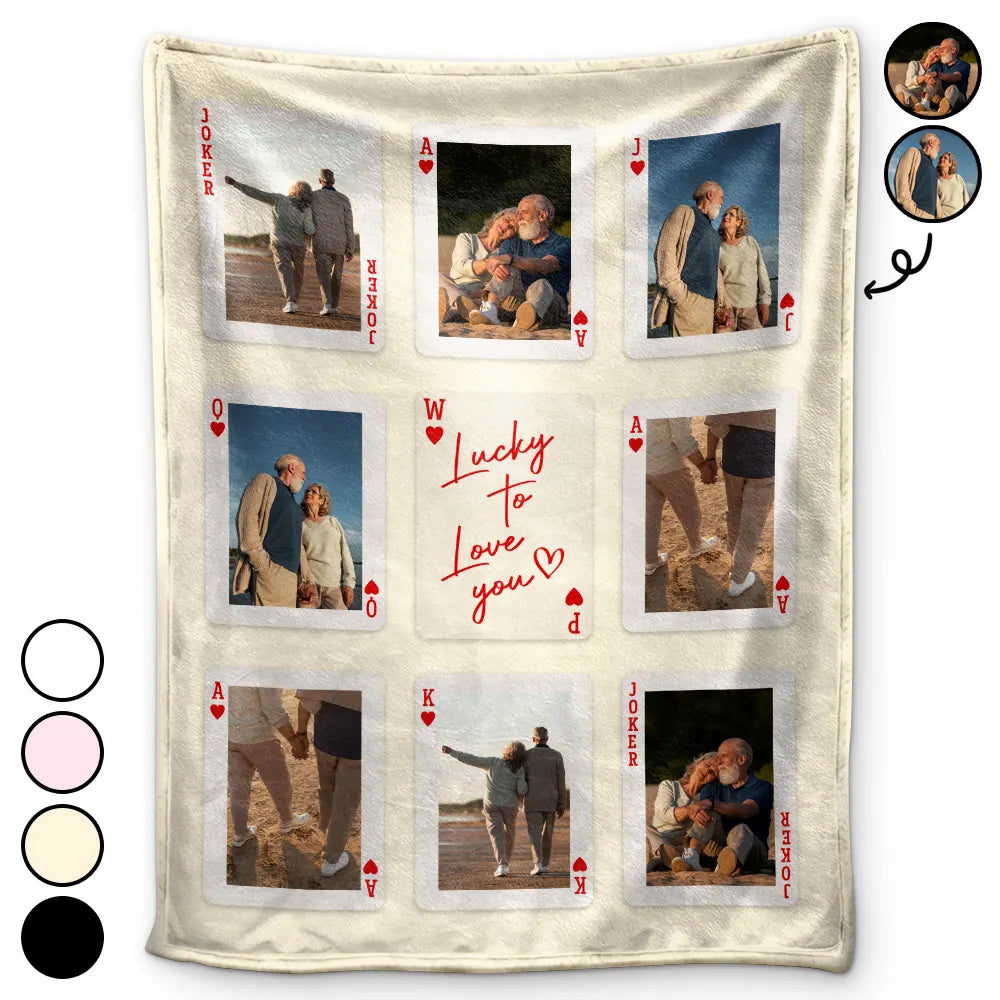 Custom Photo Playing Card Couple Lucky In Love - Personalized Fleece Blanket, Sherpa Blanket