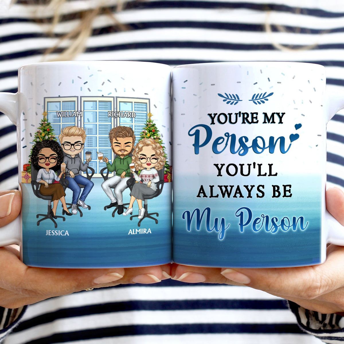 Le travail nous a fait devenir collègues - Cadeau de Noël pour collègues et meilleurs amis - Mug blanc personnalisé bord à bord