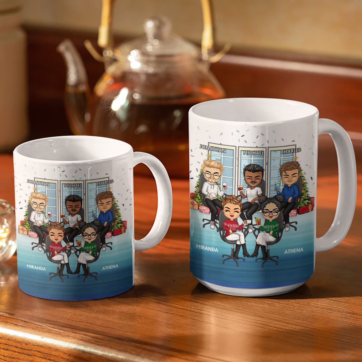 Le travail nous a fait devenir collègues - Cadeau de Noël pour collègues et meilleurs amis - Mug blanc personnalisé bord à bord