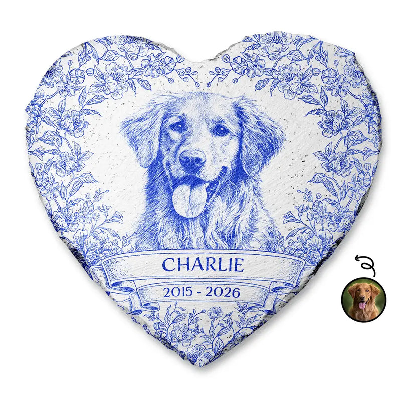 Pet Lovers,Pet Mom,Pet Dad,Dog Lovers,Dog Mom,Dog Dad,Cat Lovers,Cat Mom,Cat Dad,Custom Photo,Memorial,Sad - Custom Photo Pencil Sketch Forever Loved Dog Cat Portrait - Personalized Heart Memorial Garden Stone