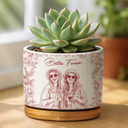 Gift For Bestie,Old Best friends,Gift For Sisters,Custom Photo,Happy - Custom Photo Pencil Sketch A True Friendship Is A Journey Without An End - Personalized Ceramic Plant Pot