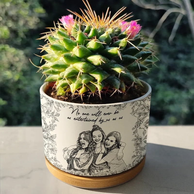 friends plant pot Custom Photo Pencil Sketch A True Friendship Is A Journey Without An E – Wander Prints