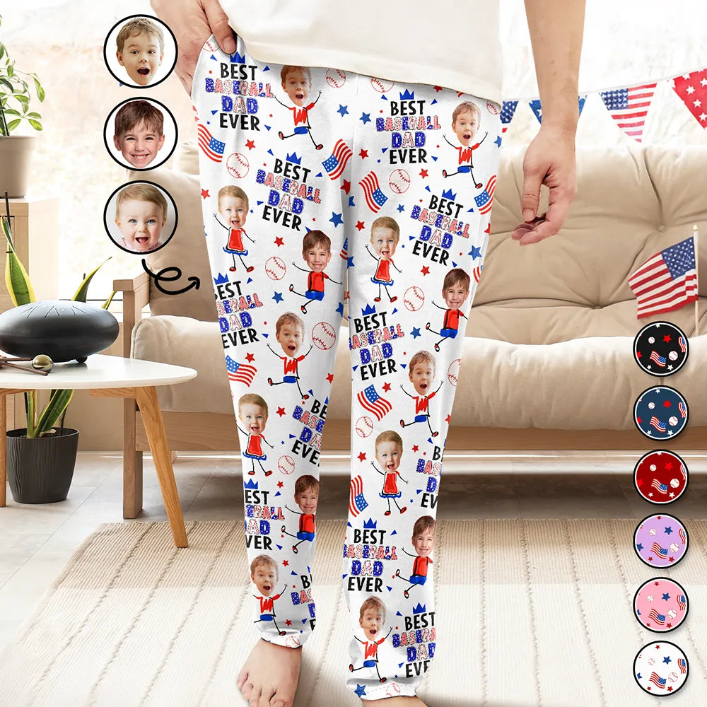 Custom Photo Stars & Stripes Best Baseball Mom Dad Ever - Personalized Pajama Pants