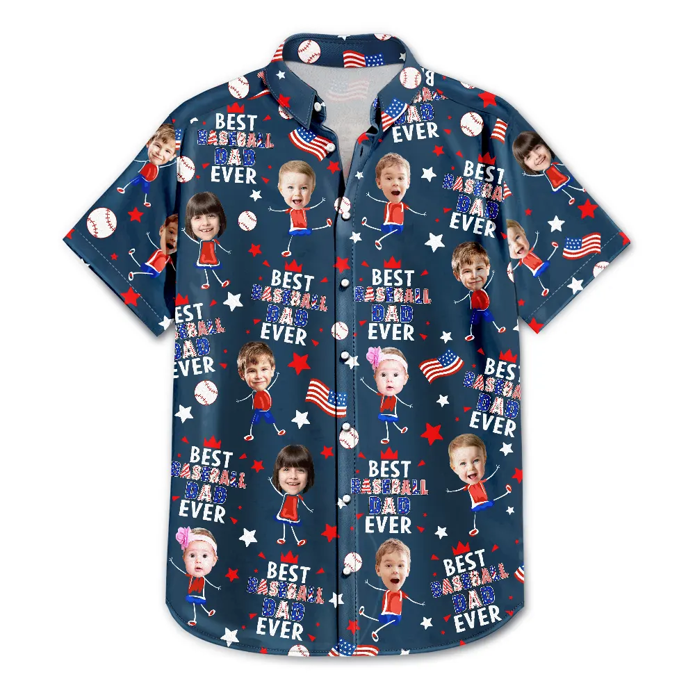 Gift For Father,Gift For Grandpa,Gift For Mother,Gift For Grandma,Happy,Baseball,Independence Day,Photo,Icon - Custom Photo Stars & Stripes Best Baseball Mom Dad Ever - Personalized Hawaiian Shirt