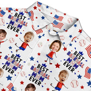 Gift For Father,Gift For Grandpa,Gift For Mother,Gift For Grandma,Happy,Baseball,Independence Day,Photo,Icon - Custom Photo Stars & Stripes Best Baseball Mom Dad Ever - Personalized Hawaiian Shirt
