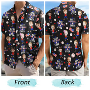 Gift For Father,Gift For Grandpa,Gift For Mother,Gift For Grandma,Happy,Baseball,Independence Day,Photo,Icon - Custom Photo Stars & Stripes Best Baseball Mom Dad Ever - Personalized Hawaiian Shirt
