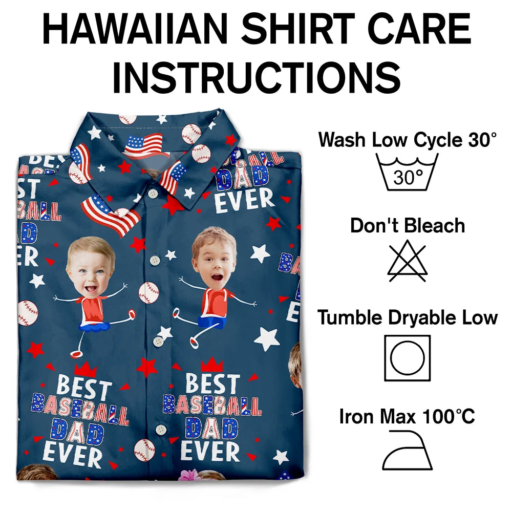 Gift For Father,Gift For Grandpa,Gift For Mother,Gift For Grandma,Happy,Baseball,Independence Day,Photo,Icon - Custom Photo Stars & Stripes Best Baseball Mom Dad Ever - Personalized Hawaiian Shirt