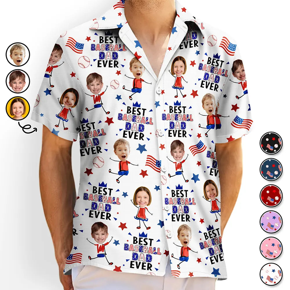 Gift For Father,Gift For Grandpa,Gift For Mother,Gift For Grandma,Happy,Baseball,Independence Day,Photo,Icon - Custom Photo Stars & Stripes Best Baseball Mom Dad Ever - Personalized Hawaiian Shirt