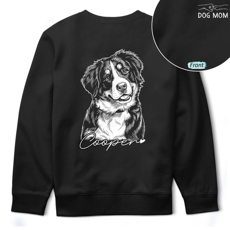 Pet Lovers,Pet Mom,Pet Dad,Cat Lovers,Cat Mom,Cat Dad,Dog Lovers,Dog Mom,Dog Dad,Non-Eng,Photo - Pencil Sketch (Dark BG),Adorable - Custom Photo White Pencil Sketch Art Dog Dad Dog Mom Hand Punch - Personalized T Shirt