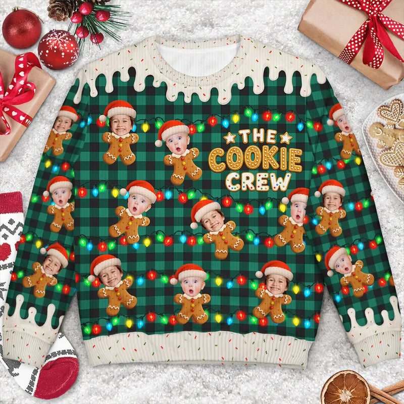Christmas,Custom Photo,Family,Cut-Face Photo,Happy - Custom Photo The Cookie Crew Family - Personalized Unisex Ugly Sweater