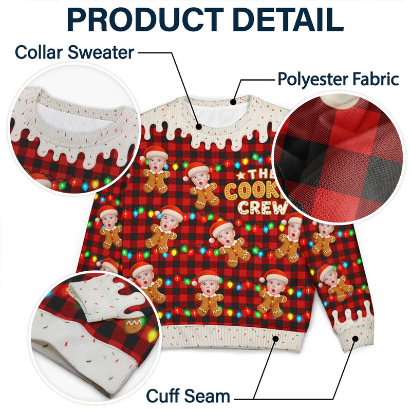 Christmas,Custom Photo,Family,Cut-Face Photo,Happy - Custom Photo The Cookie Crew Family - Personalized Unisex Ugly Sweater