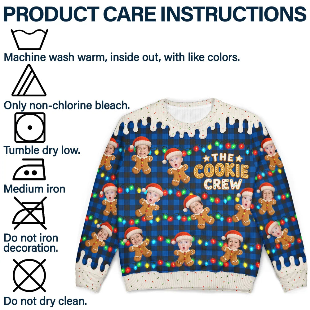 Christmas,Custom Photo,Family,Cut-Face Photo,Happy - Custom Photo The Cookie Crew Family - Personalized Unisex Ugly Sweater