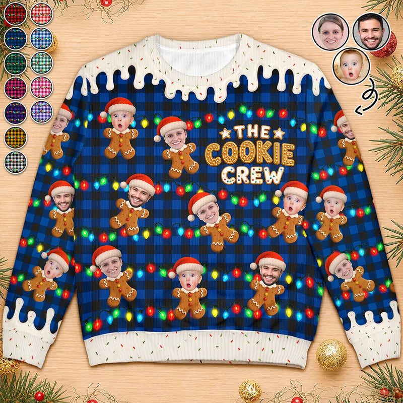 Christmas,Custom Photo,Family,Cut-Face Photo,Happy - Custom Photo The Cookie Crew Family - Personalized Unisex Ugly Sweater