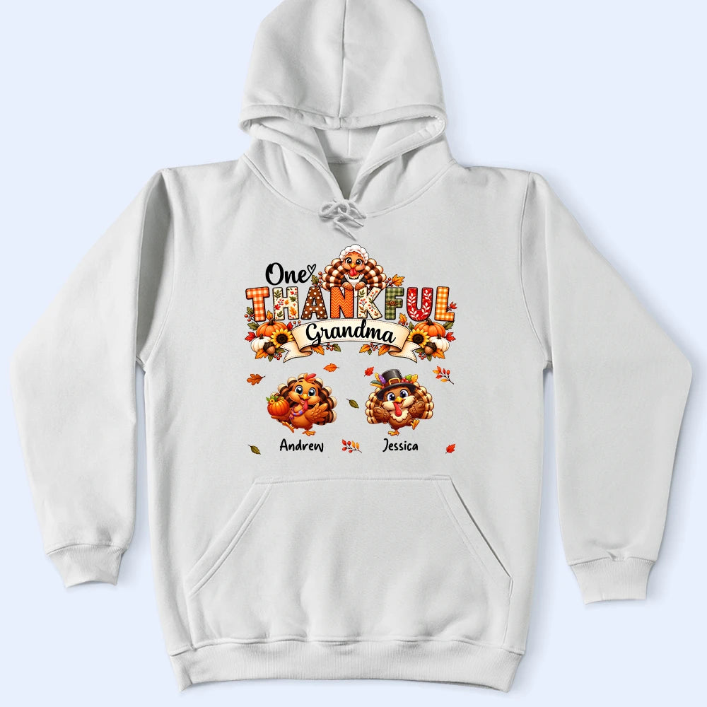 Gift For Grandma,Gifts For Her,Happy,Icon,Thanksgiving - Thanksgiving Gift For Grandma - Personalized One Thankful Grandma T Shirt