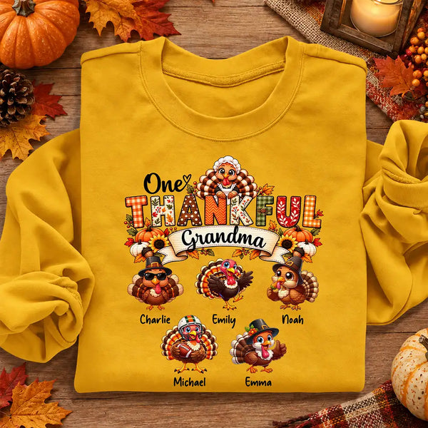 Gift For Grandma,Gifts For Her,Happy,Icon,Thanksgiving - Thanksgiving Gift For Grandma - Personalized One Thankful Grandma T Shirt