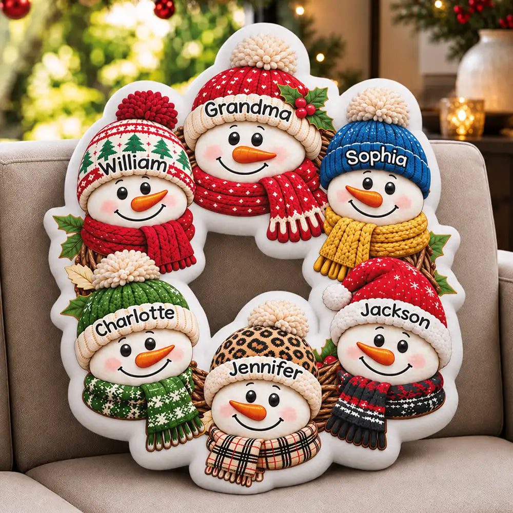 Christmas,Family,Grandparents,Happy,Icon - Christmas Decor For Grandparents - Personalized Snowman Wreath Pillow