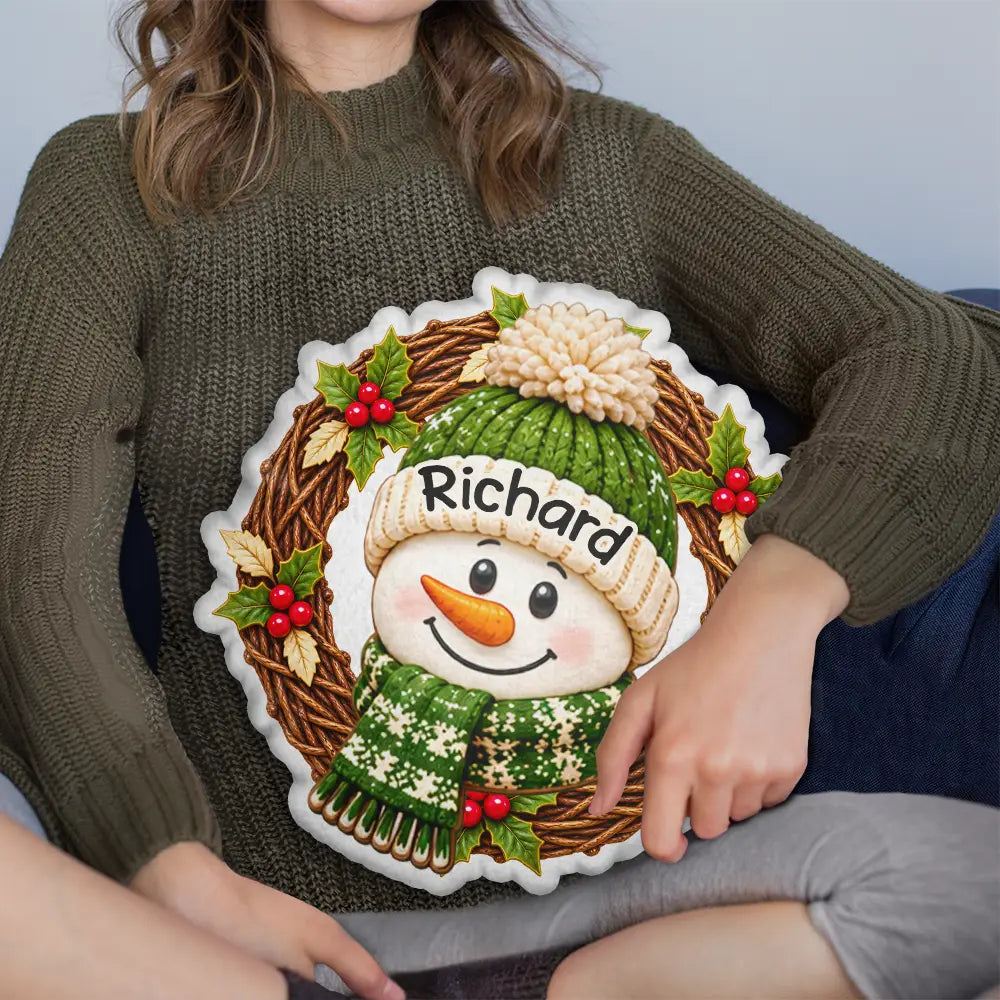 Christmas,Family,Grandparents,Happy,Icon - Christmas Decor For Grandparents - Personalized Snowman Wreath Pillow