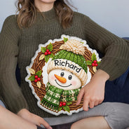 Christmas,Family,Grandparents,Happy,Icon - Christmas Decor For Grandparents - Personalized Snowman Wreath Pillow