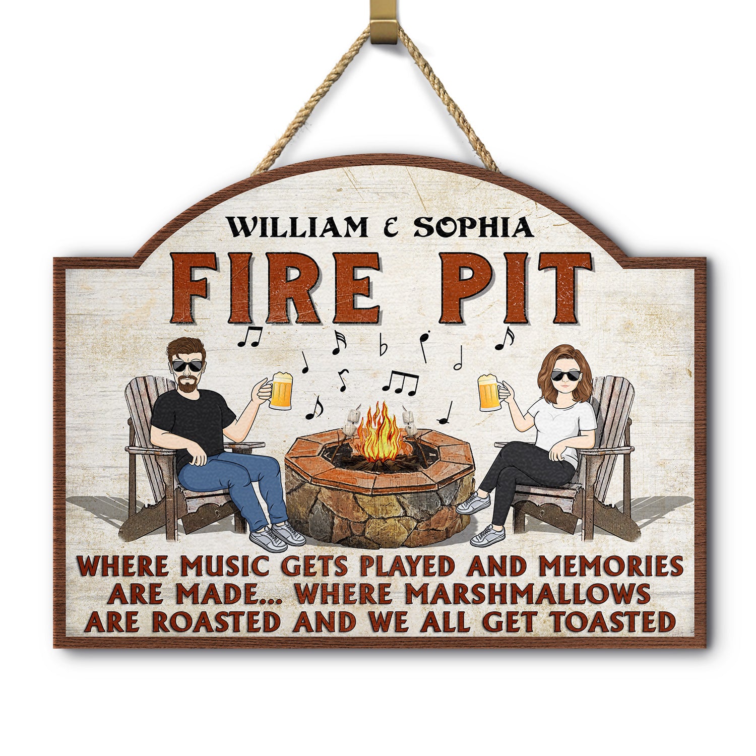 Camping Fire Pit Where Music Gets Played - Home Decor, Backyard Decor, Gift For Her, Him, Family, Couples, Husband, Wife - Personalized Custom Shaped Wood Sign