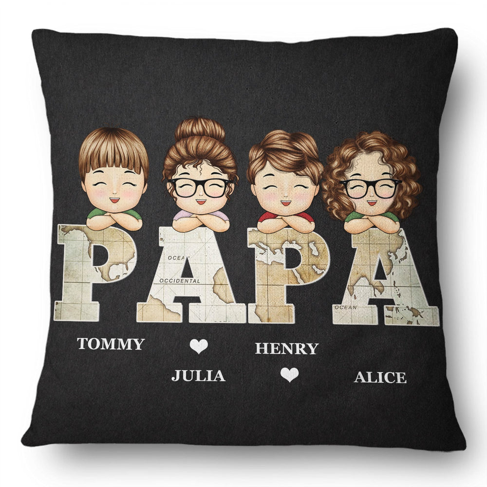 Vintage Map Papa Title - Birthday, Loving Gift For Dad, Father, Papa, Grandpa, Grandfather - Personalized Custom Pillow
