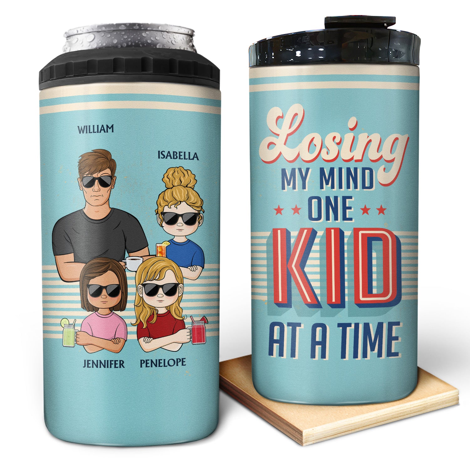 Losing My Mind One Kid At A Time - Birthday, Loving Gift For Father, Grandpa, Grandfather - Personalized Custom 4 In 1 Can Cooler Tumbler