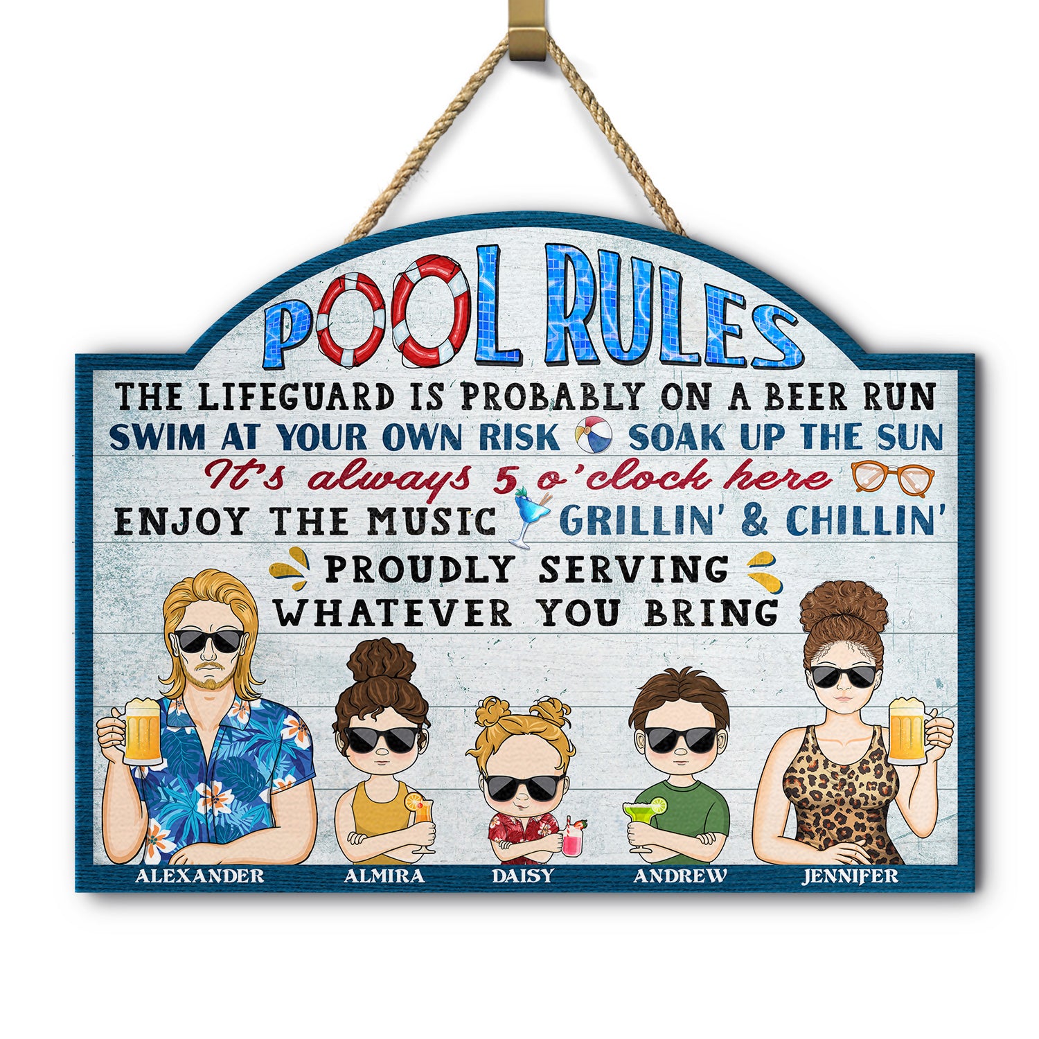 Pool Rules Swim At Your Own Risk Grilling Kids - Home Decor, Backyard Decor, Gift For Her, Him, Family, Couples - Personalized Custom Shaped Wood Sign
