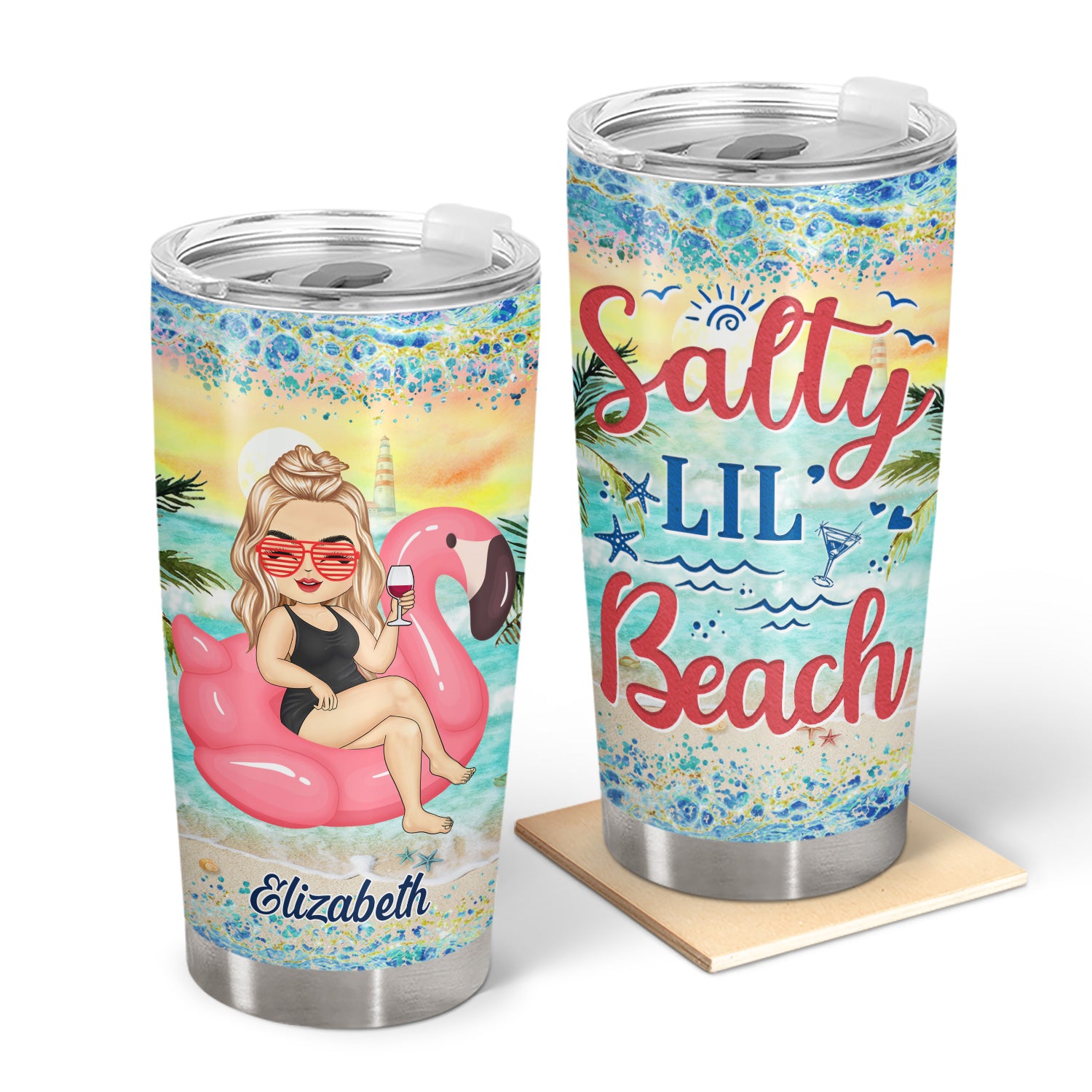 Salty Lil' Beach Tanned And Tipsy Pool Hair Don't Care - Birthday, Anniversary, Travel, Vacation Gift For Woman - Personalized Tumbler