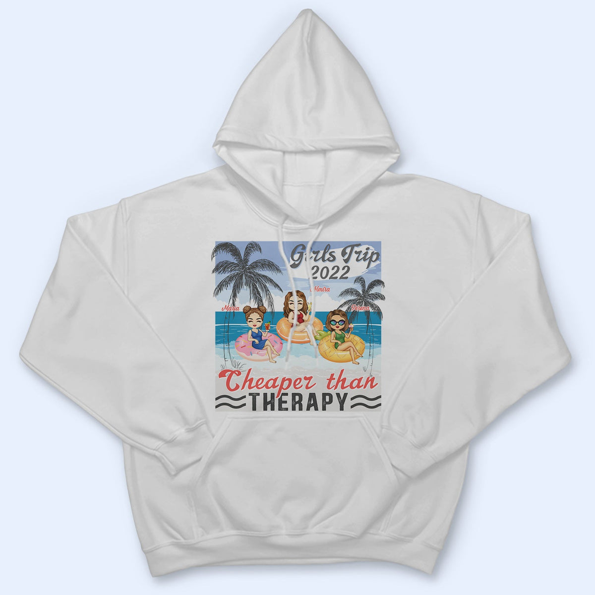 Voyage entre filles moins cher qu'une thérapie, des plages, de l'alcool et des meilleures amies - Cadeau d'anniversaire, de voyage, de vacances pour meilleure amie, meilleure amie, sœurs - T-shirt personnalisé