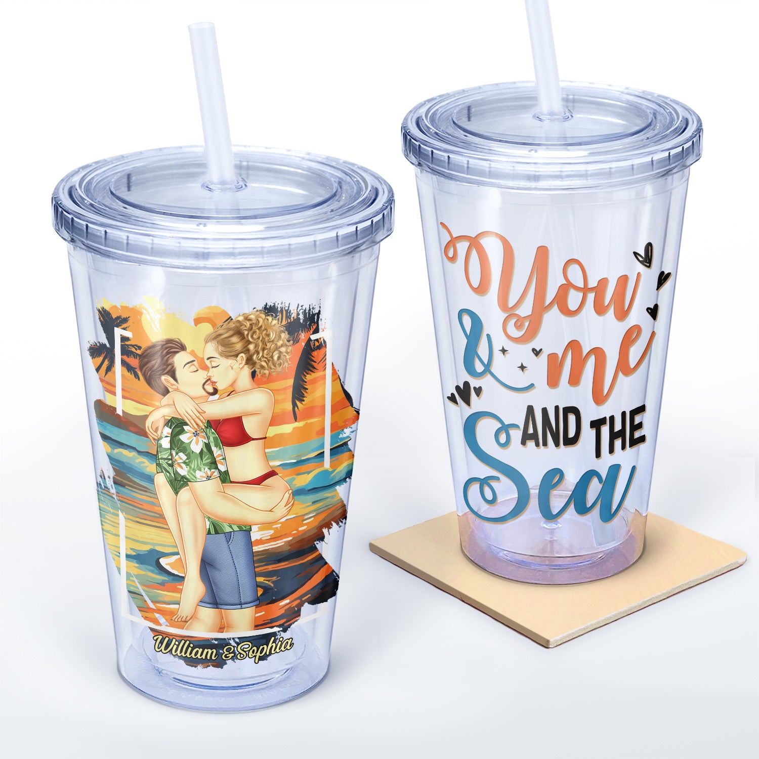 You And Me And The Sea - Birthday, Loving, Anniversary Gift For Spouse, Hubby, Wifey, Boyfriend, Girlfriend - Personalized Acrylic Insulated Tumbler With Straw