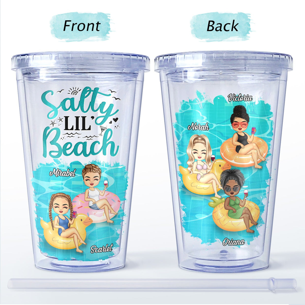 Salty Lil' Beach Tanned And Tipsy Pool Hair Don't Care - Birthday, Anniversary, Travel, Vacation Gift For Girl, Bestie, Sister - Personalized Acrylic Insulated Tumbler With Straw