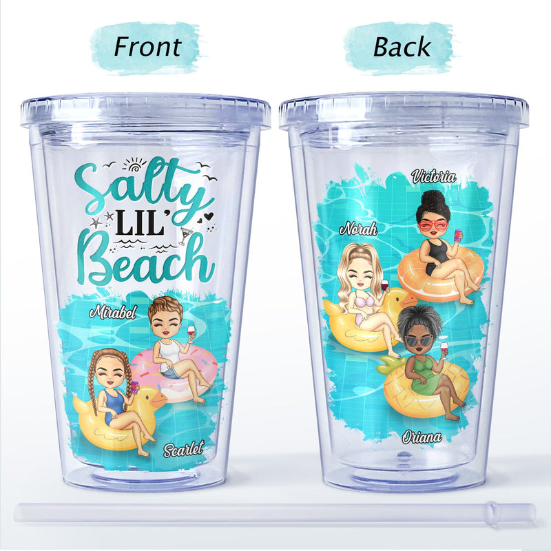 Salty Lil' Beach Tanned And Tipsy Pool Hair Don't Care - Birthday, Anniversary, Travel, Vacation Gift For Girl, Bestie, Sister - Personalized Acrylic Insulated Tumbler With Straw