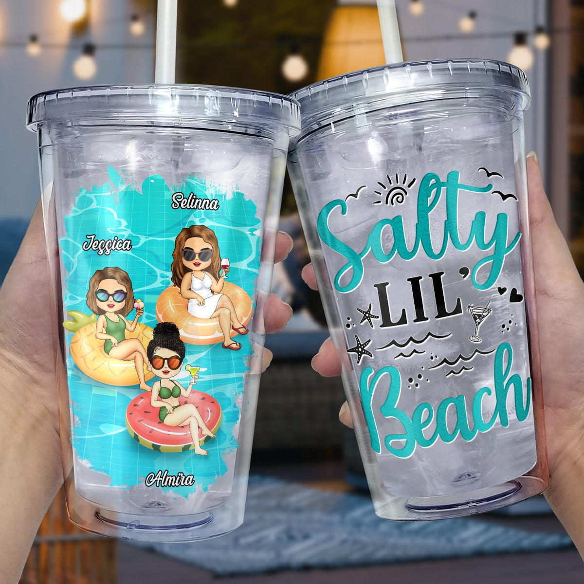 Salty Lil' Beach Tanned And Tipsy Pool Hair Don't Care - Birthday, Anniversary, Travel, Vacation Gift For Girl, Bestie, Sister - Personalized Acrylic Insulated Tumbler With Straw