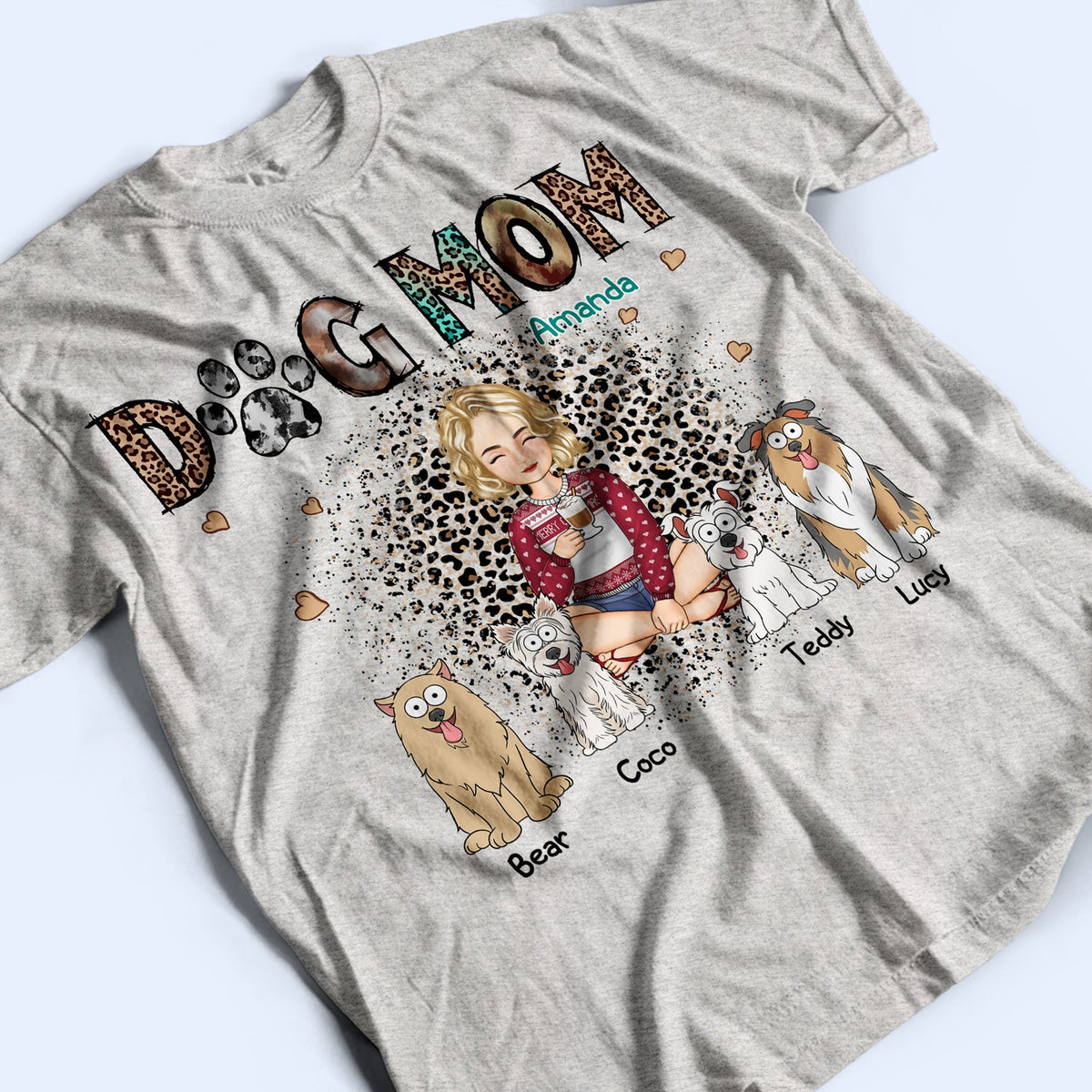 Leopard Dog Mom With Dogs - Birthday, Anniversary, Funny Gift For Women, Dog Lovers - Personalized T Shirt