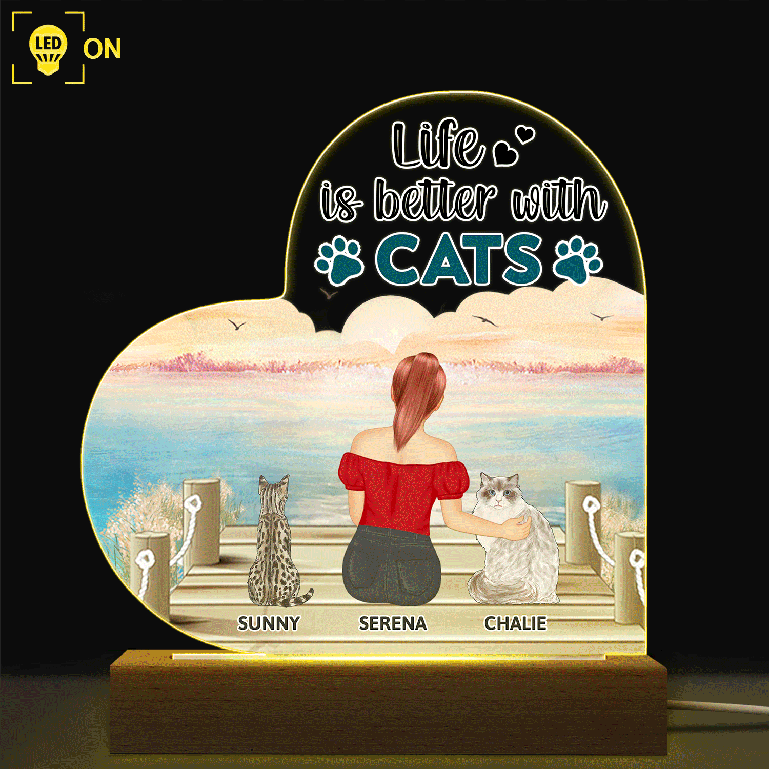 A Bond That Can't Be Broken - Gift For Cat Lovers, Cat Mom, Cat Dad - Personalized 3D Led Light Wooden Base